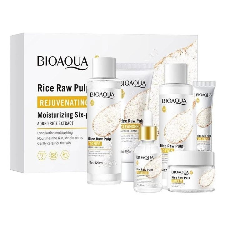 BIOAOUA 6Pcs Skin Care Set Rice Raw Pulp Essence Facial Moisturizing Care